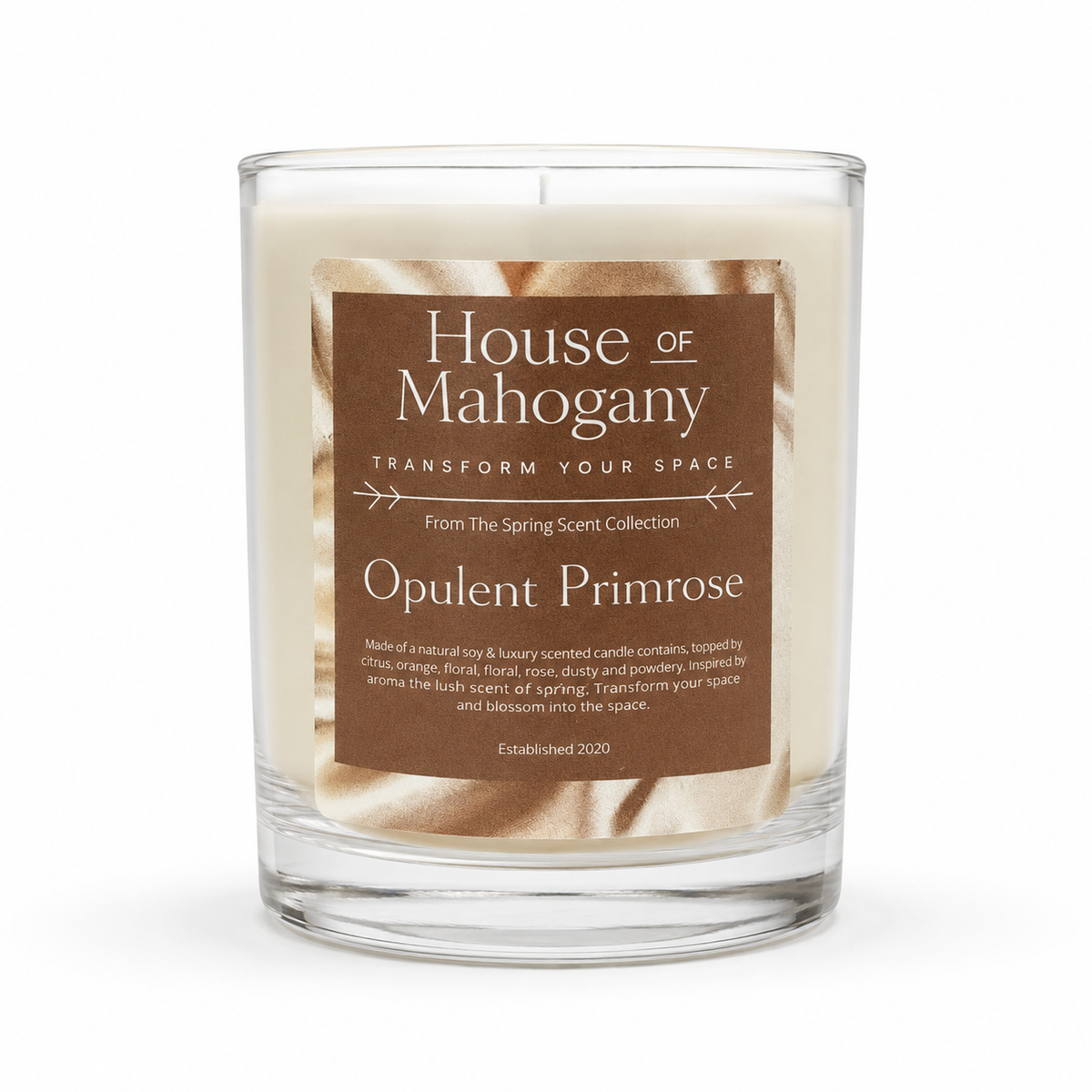 Opulent Primrose Soy Wax Candle — Luxury Floral Natural Home Fragrance