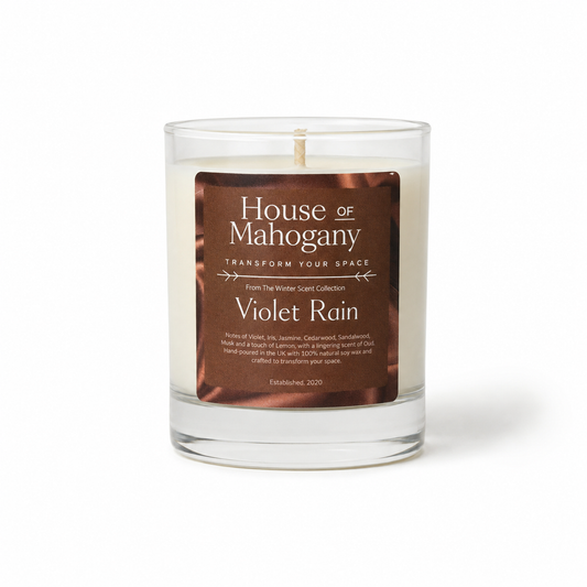 Violet Rain Soy Wax Candle – Soft Gothic Floral Fresh Natural Home Fragrance