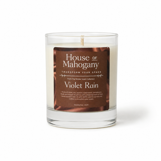 Violet Rain Soy Wax Candle – Soft Gothic Floral Fresh Natural Home Fragrance