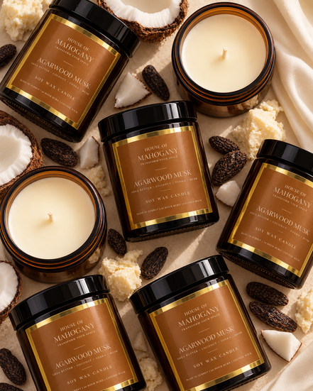 Agarwood Musk Soy Wax Amber Jar Candle - Luxury Natural Home Fragrance