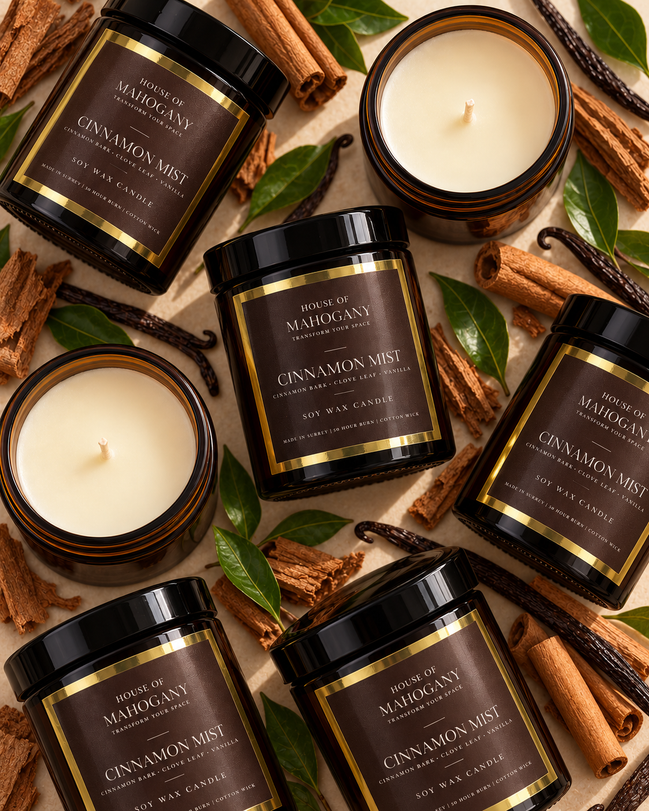 Cinnamon Mist Soy Wax Amber Jar Candle - Warm Spiced Natural Home Fragrance