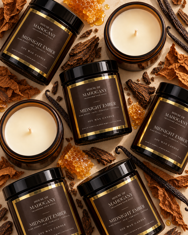 Midnight Ember Soy Wax Amber Jar Candle - Rich Warm Natural Home Fragrance