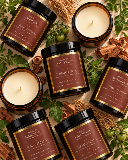 Tomato Fields Soy Wax Amber Jar Candle - Leafy Green Bright Natural Home Fragrance