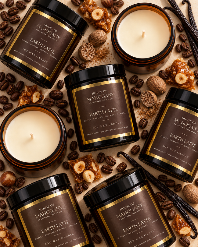 Earth Latte Soy Wax Amber Jar Candle - Warm Creamy Natural Home Fragrance