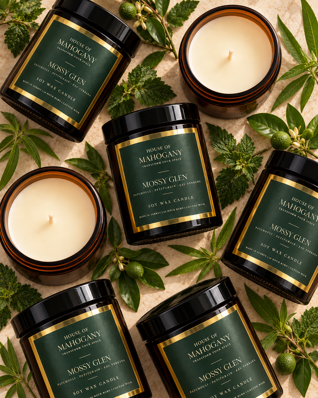 Mossy Glen Soy Wax Amber Jar Candle - Earthy Natural Home Fragrance with Botanical Oils