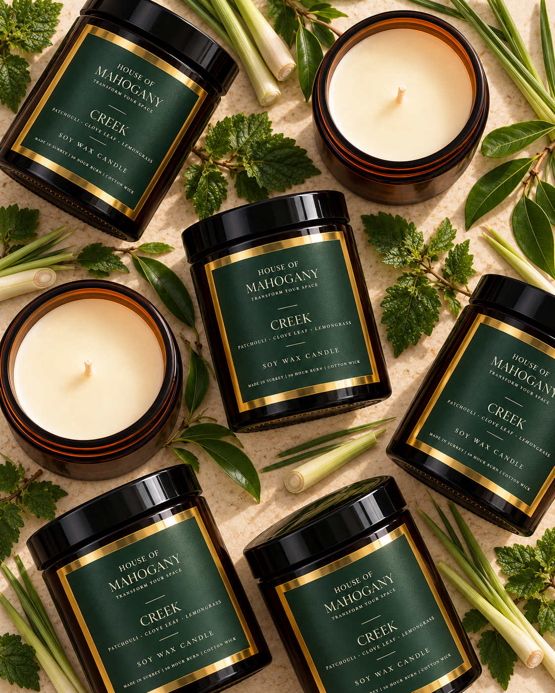 Creek Soy Wax Amber Jar Candle - Fresh Green Citrusy Natural Home Fragrance