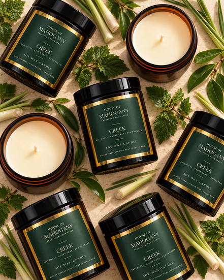 Creek Soy Wax Amber Jar Candle - Fresh Green Citrusy Natural Home Fragrance