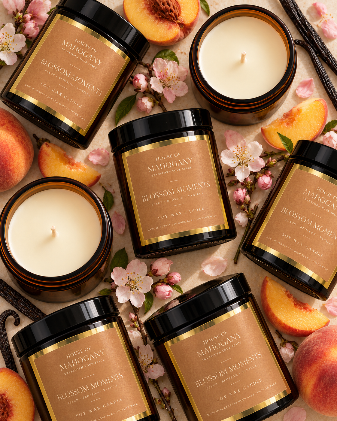 Blossom Moments Soy Wax Amber Jar Candle - Soft Fruity Floral Natural Home Fragrance