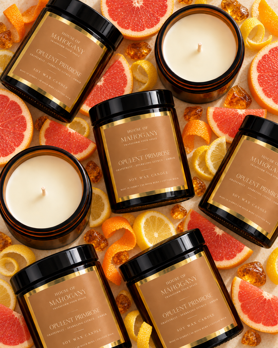 Opulent Primrose Soy Wax Amber Jar Candle - Luxury Floral Natural Home Fragrance