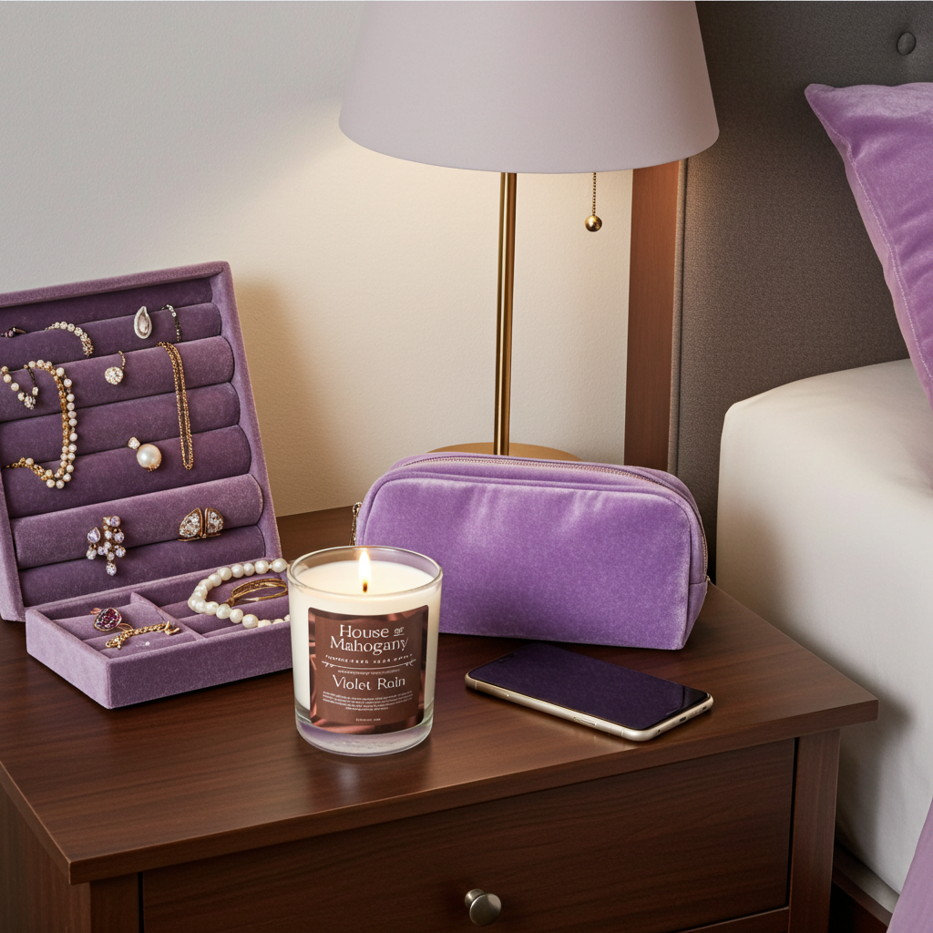 Violet Rain Soy Wax Candle – Soft Gothic Floral Fresh Natural Home Fragrance