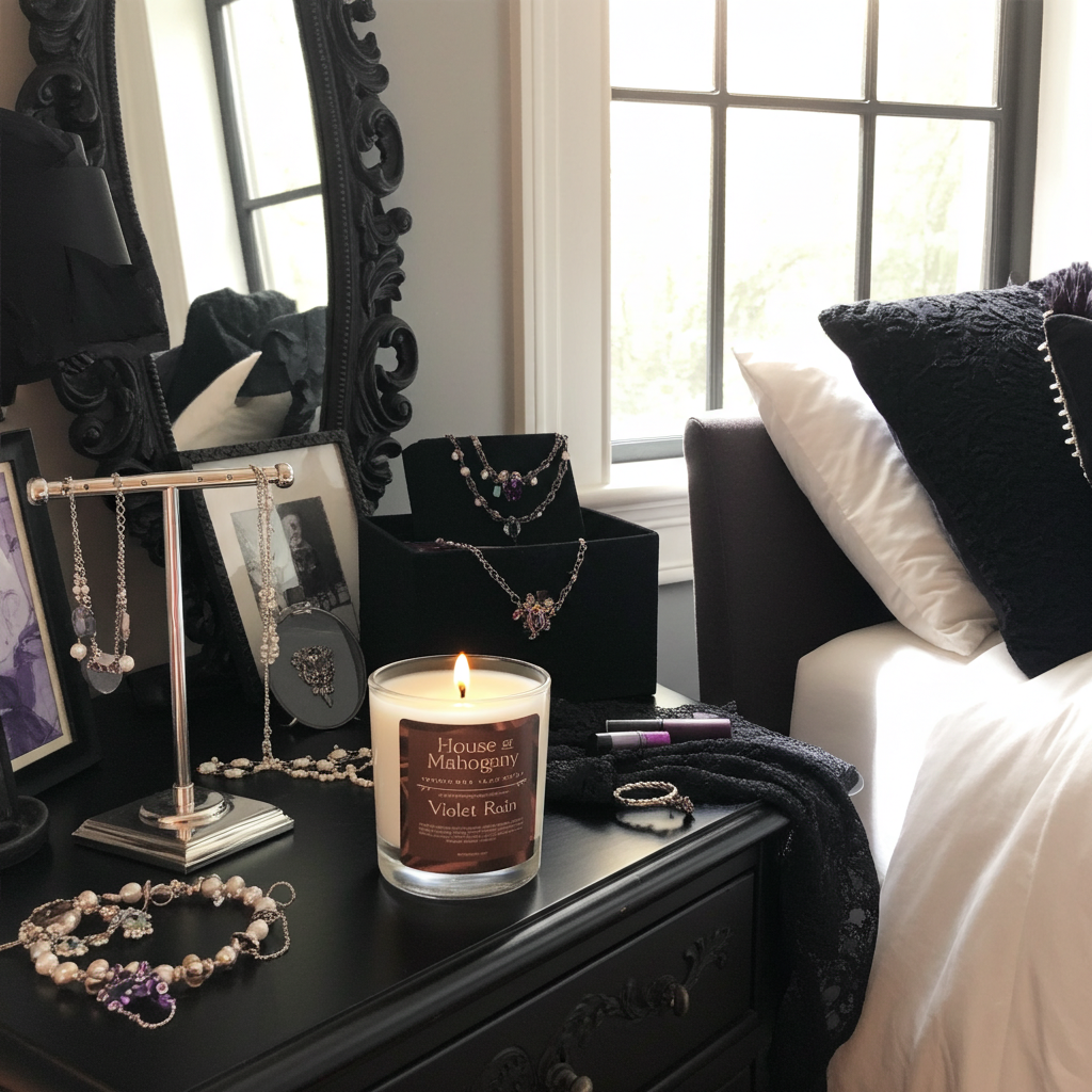 Violet Rain Soy Wax Candle – Soft Gothic Floral Fresh Natural Home Fragrance