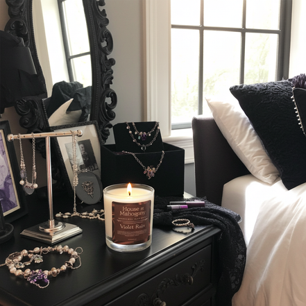 Violet Rain Soy Wax Candle – Soft Gothic Floral Fresh Natural Home Fragrance