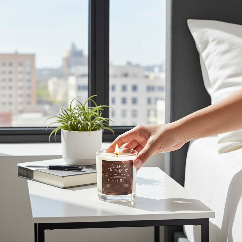 Violet Rain Soy Wax Candle – Soft Gothic Floral Fresh Natural Home Fragrance